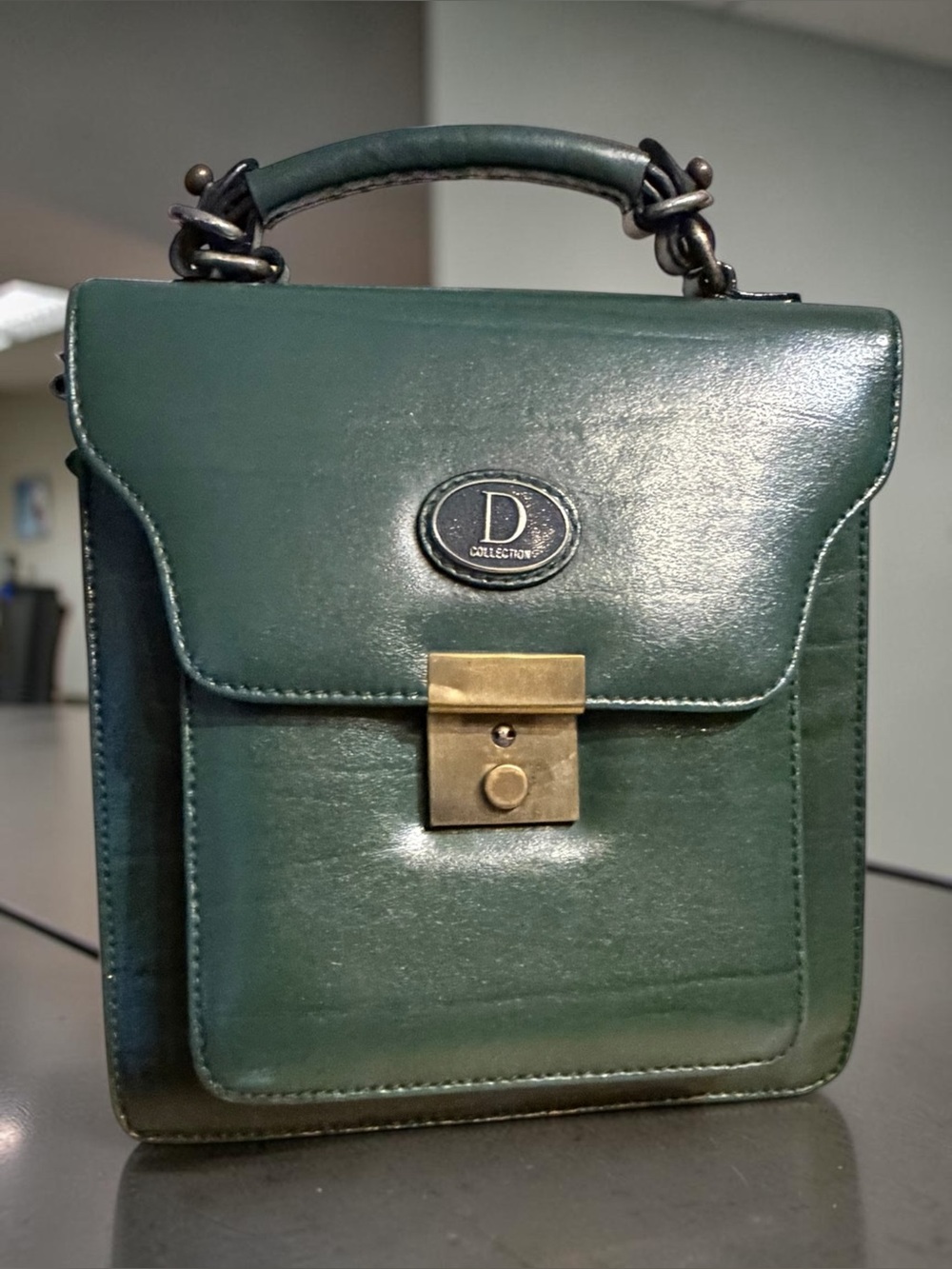 Vintage D Collection Forest Green Leather Structured Top Handle Satchel